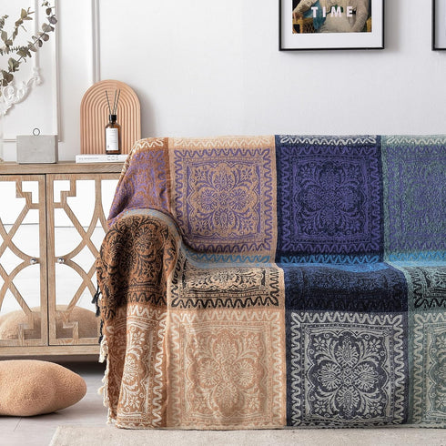 Edcooy Purple(60"*75") Boho Chair Cover Colorful Chenille Tassels Hippie Throw Blanket for Couch Bed Sofa Recliner
