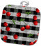 3D Rose Print Juicy Red Cherries on Black Check Pot Holder, 8" x 8"