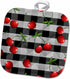 3D Rose Print Juicy Red Cherries on Black Check Pot Holder, 8" x 8"