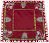 Embroidered Christmas Holiday Santa Claus and Christmas Trees Doily Table Topper, 33 Inches Square, Red