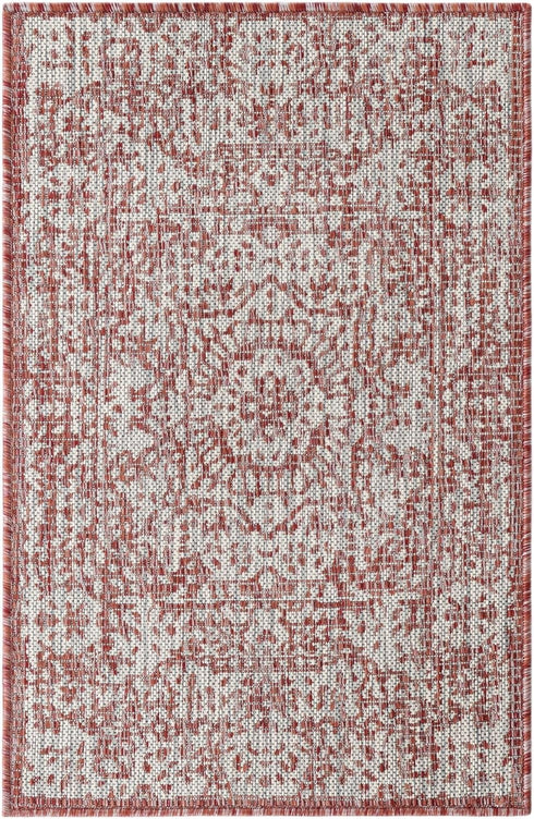 Unique Loom Outdoor Traditional Collection Area Rug, Timeworn 2' x 3' Rectangle Rust Red/Gray