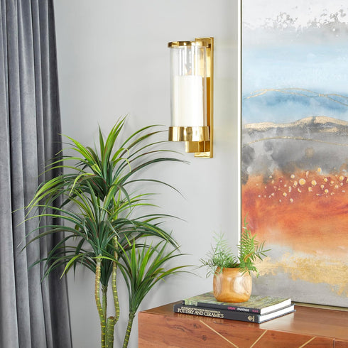 79 5" 7" 16", Deco Aluminum Metal Single Candle Wall Sconce, x x Gold
