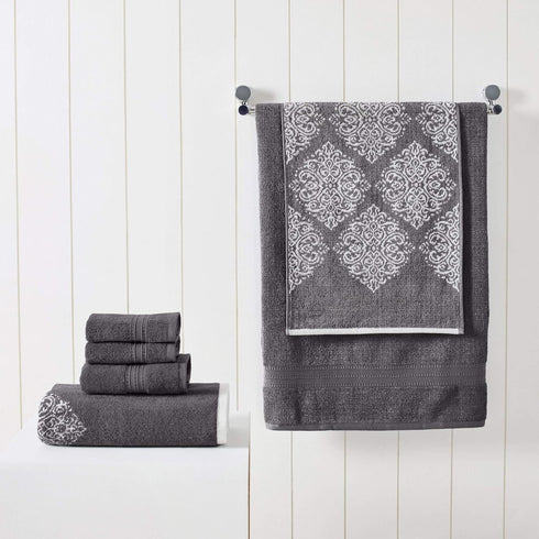 6 Set Modern Threads Piece Reversible Yarn Dyed Jacquard Towel Artesia Damask Platinum