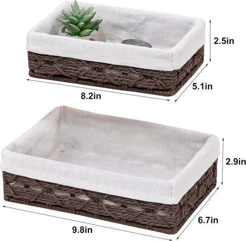 Countertop Set 2 Small Storage Basket With Liner,Wicker Decorative Basket for coffee table,RectangleTray,Bathroom
