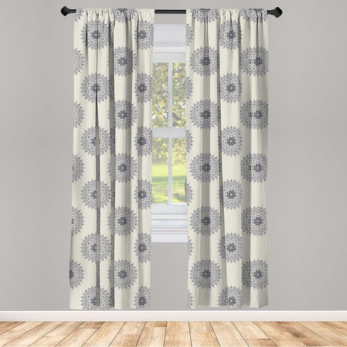 Ambesonne 2 Panel Set Oriental Curtains, Medallion Motif Floral Leafy Ornaments Window Treatments - 28" x 63", Grey