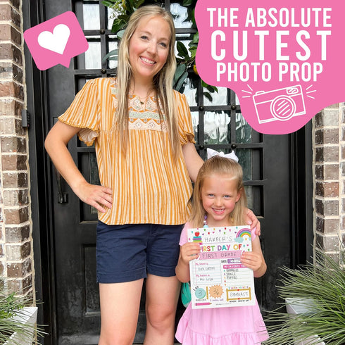 First Day of School Board, 10 Double-Sided First and Last Day Boards, 8x10 Rainbow Theme Photo Prop for Kids