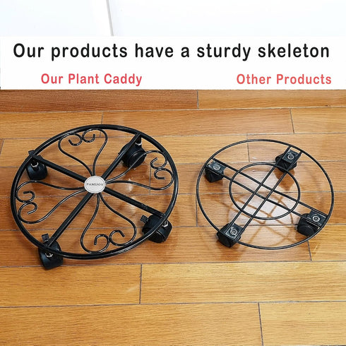 FAMIJOY 2 Pack Caddy,12 Inch 4 360 (12 Inches, Metal Plant Plant Stand Round Plant Roller with Lockable Caster Wheels
