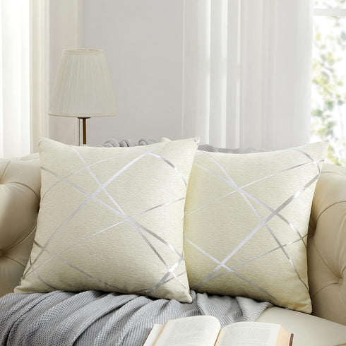 GIGIZAZA Decorative Couch Pillow Covers, Set of 2, 24 x 24 White Thick Cushion Pillows for Sofa