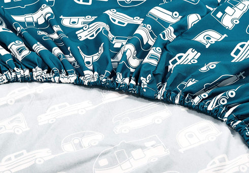 Camco Life is Better at The Campsite Queen-Size Bed Sheets Set, Blue RV Print (53298) Includes Fitted, Flat Sheet,