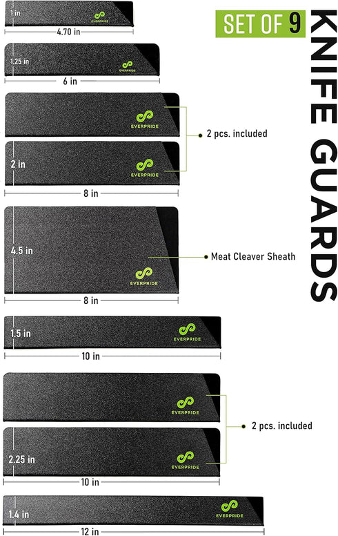 EVERPRIDE 9-Piece Knife Guard Set - Universal Blade Cover Sheaths for Chef and Kitchen Knives