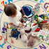 4ft, ABC Kids Alphabet Round Rug Washable Soft Circle Nursery Rug, Non-Slip Educational Carpet with Space Astronaut