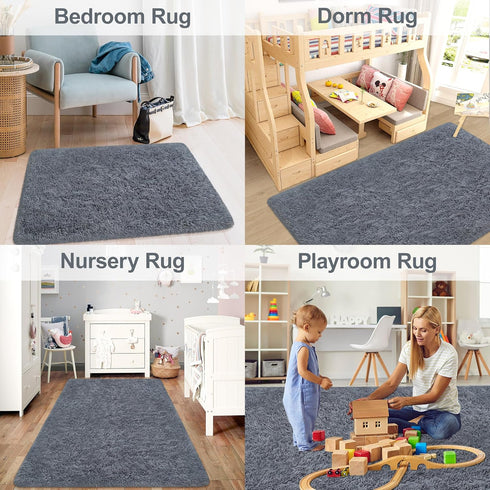 8x10 Grey Area Rugs for Living Room: Ultra Soft Fluffy Gray Rugs for Bedroom,Shag Non-Slip Large Fuzzy Plush Rug Indoor