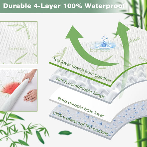 Parkdeny Twin Mattress Encasement, Waterproof Bamboo Rayon, Breathable Cooling Cover, 5-13 inch Deep
