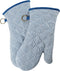 1 Pair Yarn Dyed Oven Mitts, 100% Cotton Heat Resistant 470 Degree Gloves for Cooking & Baking (Blue)