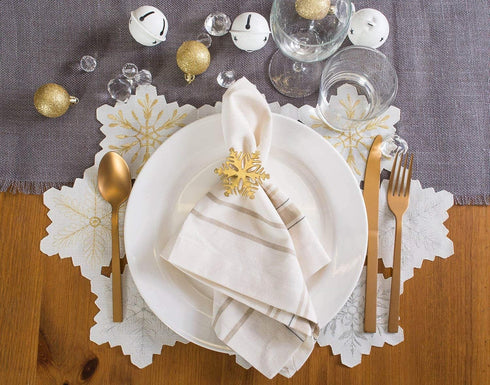 DII Embroidered Holiday Table Décor Collection, Christmas Kitchen Snowflakes Placemat Set, 4 Piece