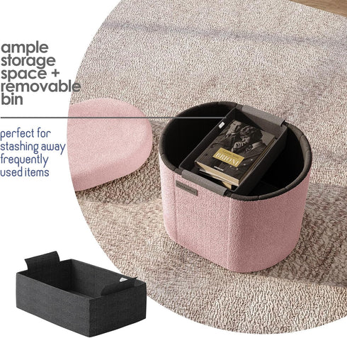 STORAGEBUD 16 Inch 330lbs, Round Ottoman with Storage for Living Room, Storage Ottoman, Small Ottomans Foot Rest