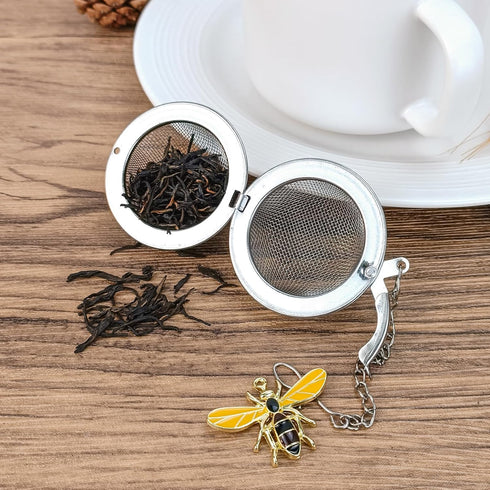 YOIYINI 2.1 inch 2PC) Stainless Steel Mesh Tea Infuser, Tea Ball with Honey Bee Pendant Tea Strainer Tea Diffuser Tea