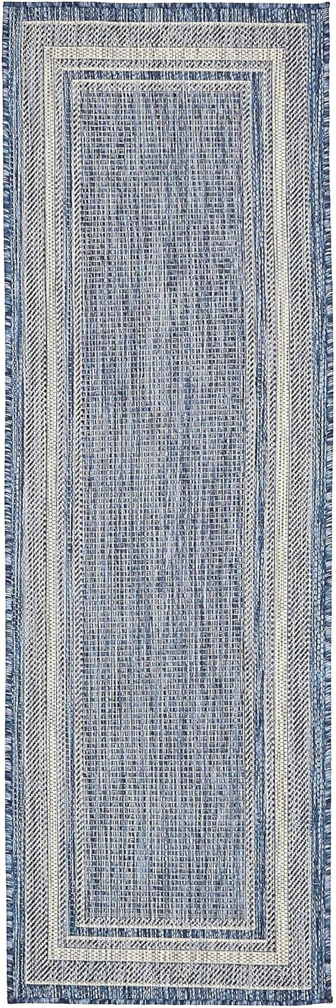 Unique Loom 2' x 6' Outdoor Border Collection Area Rug, Soft Border, Blue/Ivory Runner
