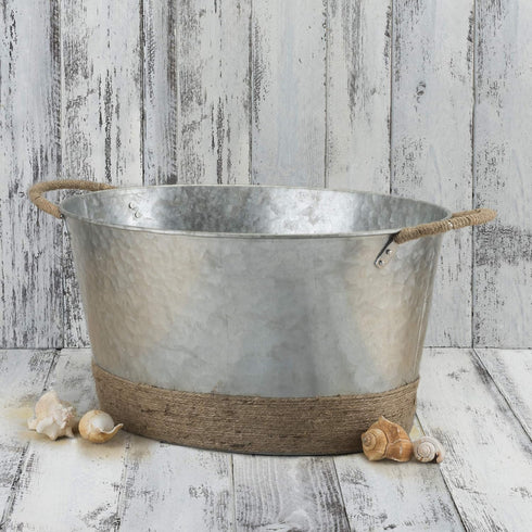 Twine Seaside Jute Rope Wrapped Farmhouse Galvanized Ice Metal Beverage Tub - 4.5 Gallons