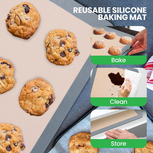 Nutrichef Silicone Baking Mats, 2 Non-stick Food-Grade Mats for Full Baking Pans 24.4 x 16.5 IN, Oven-safe Up to 480°F