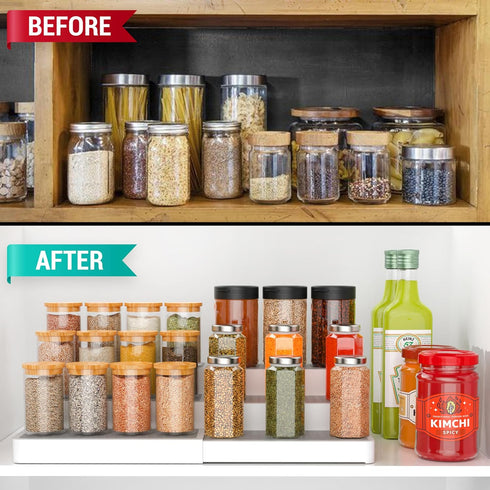YAN & HIN 2 Pack 3-Tier Spice Racks, Expandable Non-Skid Organizer for Kitchen Shelf, Medicine Cabinet, Canned Food