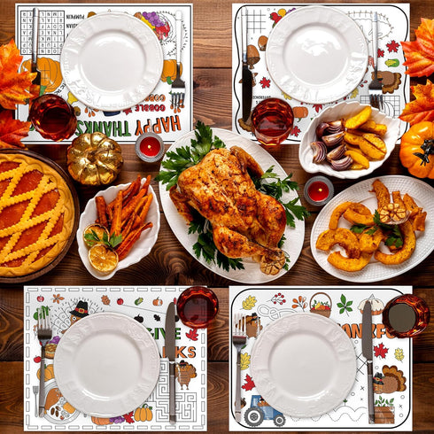 12Pcs R HORSE Thanksgiving Coloring Placemats - Disposable Paper Game Coloring Table Mats, Fall Turkey Place Mats