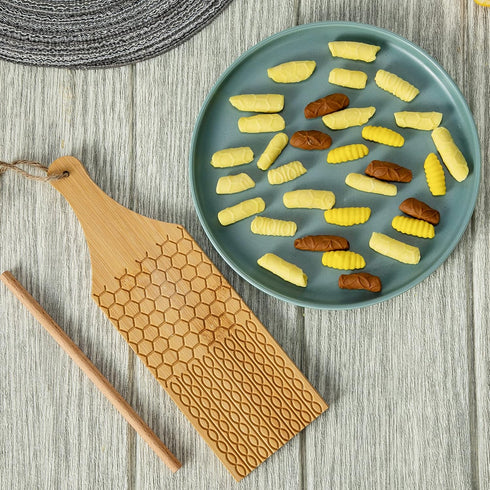 YORSEEK Combo Garganelli Board and Gnocchi Stripper Spaghetti Macaroni Pasta Board Bamboo Rolling Cavatelli Pasta Maker