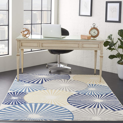 Nourison Grafix Geometric White Area Rug 3'9" x 5'9" - Easy Cleaning, Non-Shedding for Bedroom Living Room