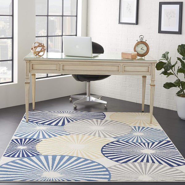 Nourison Grafix Geometric White Area Rug 3'9" x 5'9" - Easy Cleaning, Non-Shedding for Bedroom Living Room