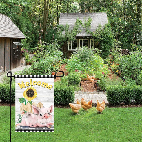 Welcome Garden Farm Flag, 12x18 Inch Sunflower Cute Pink Pig Vertical Double Side Decor for Outside Farmhouse Garden