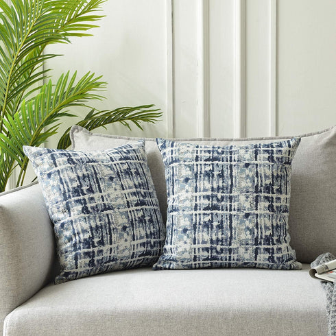 Jacquard Decorative Throw Pillow Covers for Couch, Set of 2, 18x18 Inches, Navy Blue