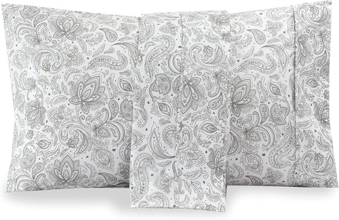 Elegant Comfort King Size 2-Piece Pillowcase Set - 1500 Premium Hotel Quality Microfiber, Paisley Pattern Gray