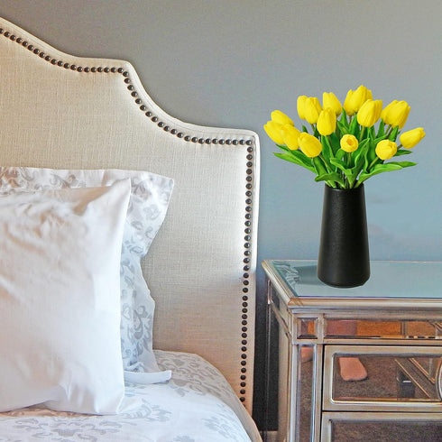 Mandy's Artificial Tulips – 20 Stems Yellow PU Faux Flowers for Wedding Home Decor, 13.5 Inch
