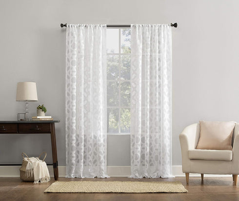 No. 918 Yvette Trellis Jacquard Sheer Curtain Panel, 52" x 84", White