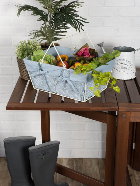 DII Farmhouse Chicken Wire Egg Basket with Liner, Denim, 16x12x7.88"