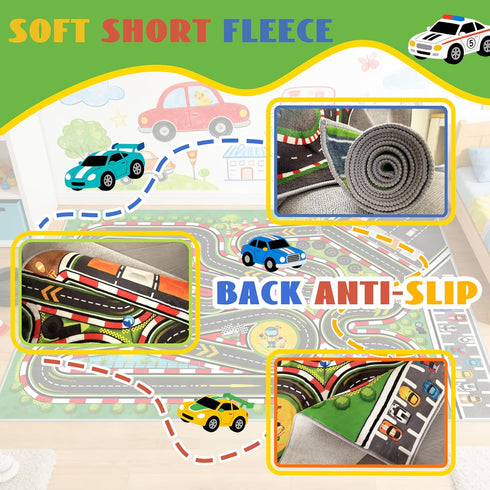 47''x71'' Kids Racing Rug Car Road Kid Rug Carpet Playmat for Playoom Traffic Road Kid Play Mat for BedroomKids