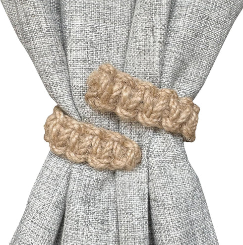 Boho Curtain Holdbacks Tiebacks for Drapes, Jute Rope Tie Backs for Light Sheer Curtains, Set of 4