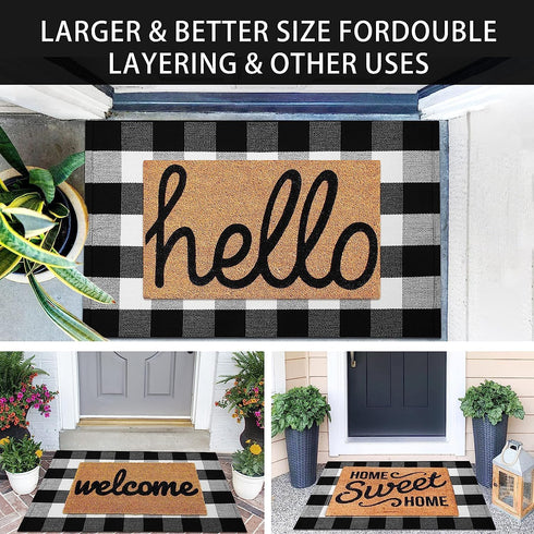 KOZYFLY Buffalo Plaid Area Rug 2x3 Ft, Black and White Checkered Washable Front Door Mat for Kitchen Entryway