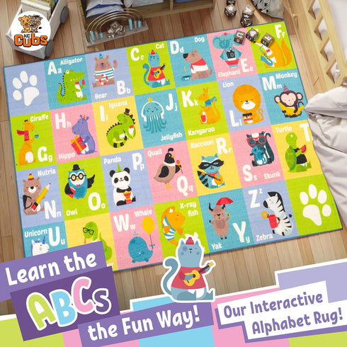 3x5 KC Cubs ABC Alphabet Animal Rug Educational Non-Slip Play Mat for Kids, Toddlers, Nursery, Classroom, Playroom