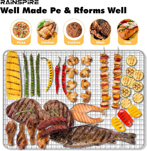 Heavy Duty Stainless Steel Cooling Rack - Oven Safe Wire Rack for Cooking & Baking, Fits Half Sheet Cookie Pan, 2-Pack