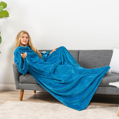 PAVILIA Wearable Blanket with Sleeves for Adult Women Men, Soft Warm Fleece Wrap Throw, Robe Blanket Gift
