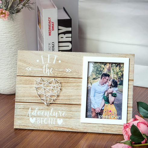 Engagement Wedding Gifts for Couples - Romantic Love Picture Frame Gift - Let The Adventure Begin - 4x6