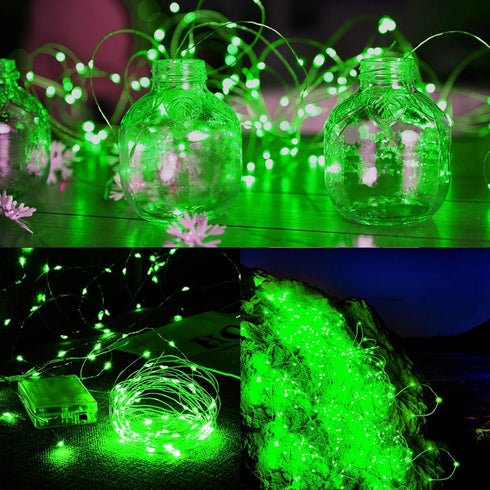 Twinkle Star 33FT 100 LED Silver Wire String Lights, Green Battery Operated Fairy Lights for Christmas Wedding Party