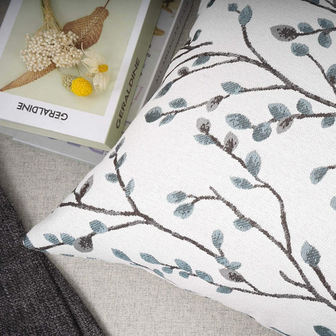 YOUR SMILE Classical Embroidery Jacquard Teal Leaf Pattern Square Decorative Throw Pillow Case Cushion Cover 18x18 inch