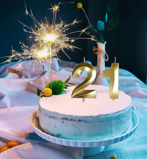 21st Birthday Candles Gold Number 21 & 12 Cake Topper for Birthday Decorations