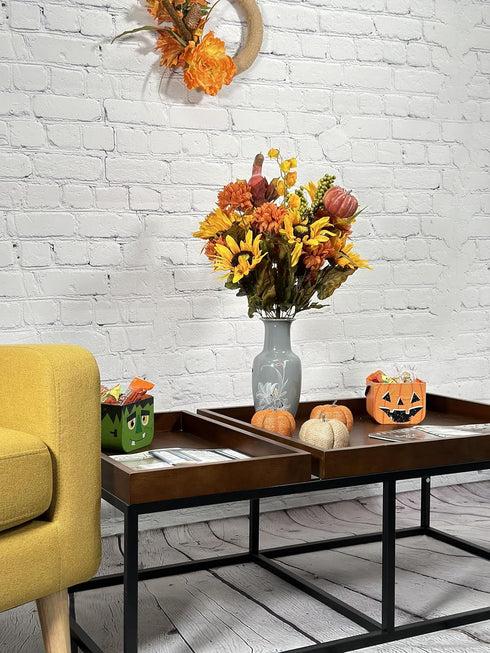Admired By Nature 18 Stems Artificial Mums Sunflowers Zinna Silk Flowers for Home Office Wedding Decoration, Gold