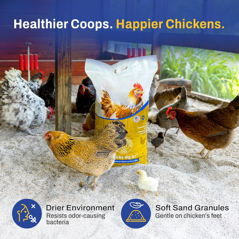 Premium Chicken Sand 50 lbs Dust-Free, Odor-Control Bedding for Chicken Coops, Nesting Boxes, and Runs Natural Poultry
