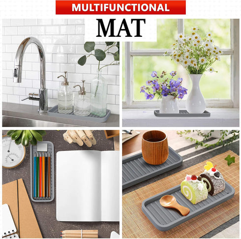 ZAPPOWARE Silicone Kitchen Sink Caddy Sponge Holder 9x3.5 (2-pack) Gray - Organizer for Bathroom Vanity Tray and