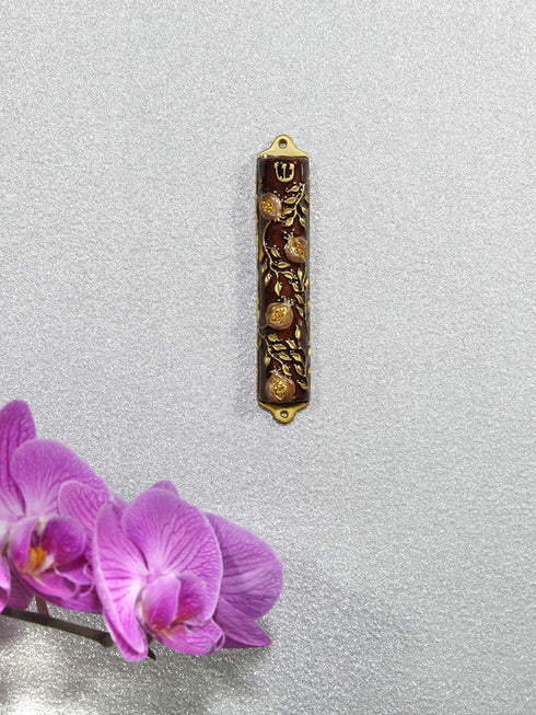 Bless This House Mezuzah Case, Pomegranate Tree Design Judaica, Door Mezuza Case, 4".