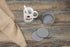 6 Pieces Grey Coasters for Drinks with Holder, Round Cup Mat Pad Protects Furniture from Coffee or Tea Marks